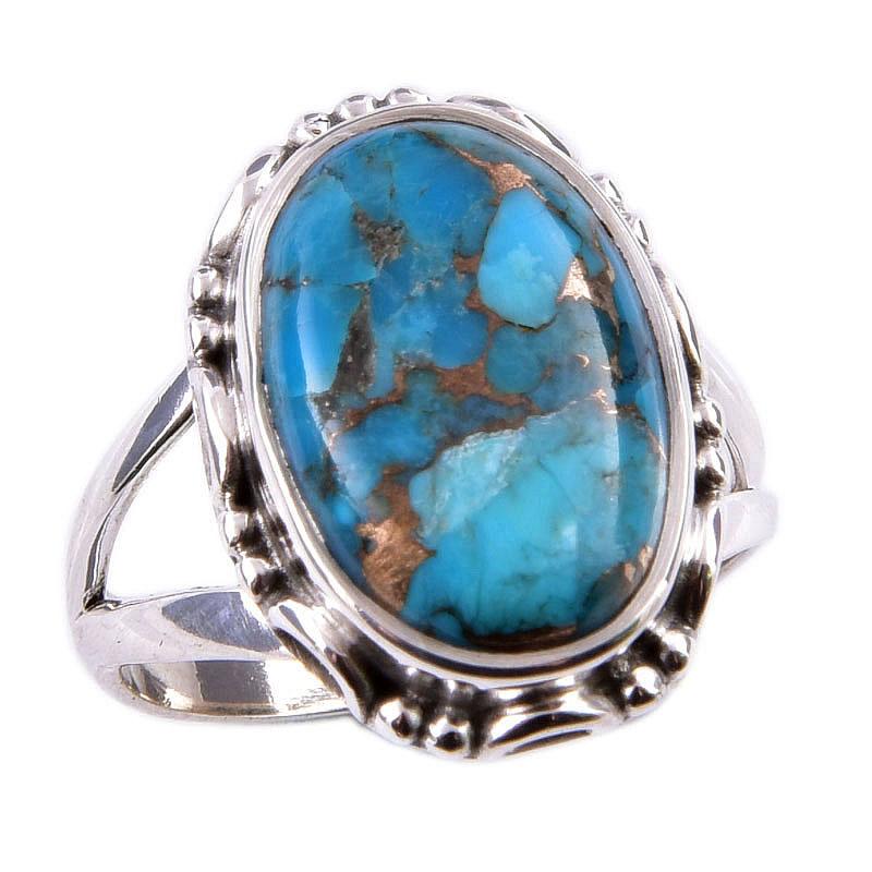 Natural Blue Copper Turquoise Gemstone 925 Solid Sterling Silver Ring S.6 l9D54