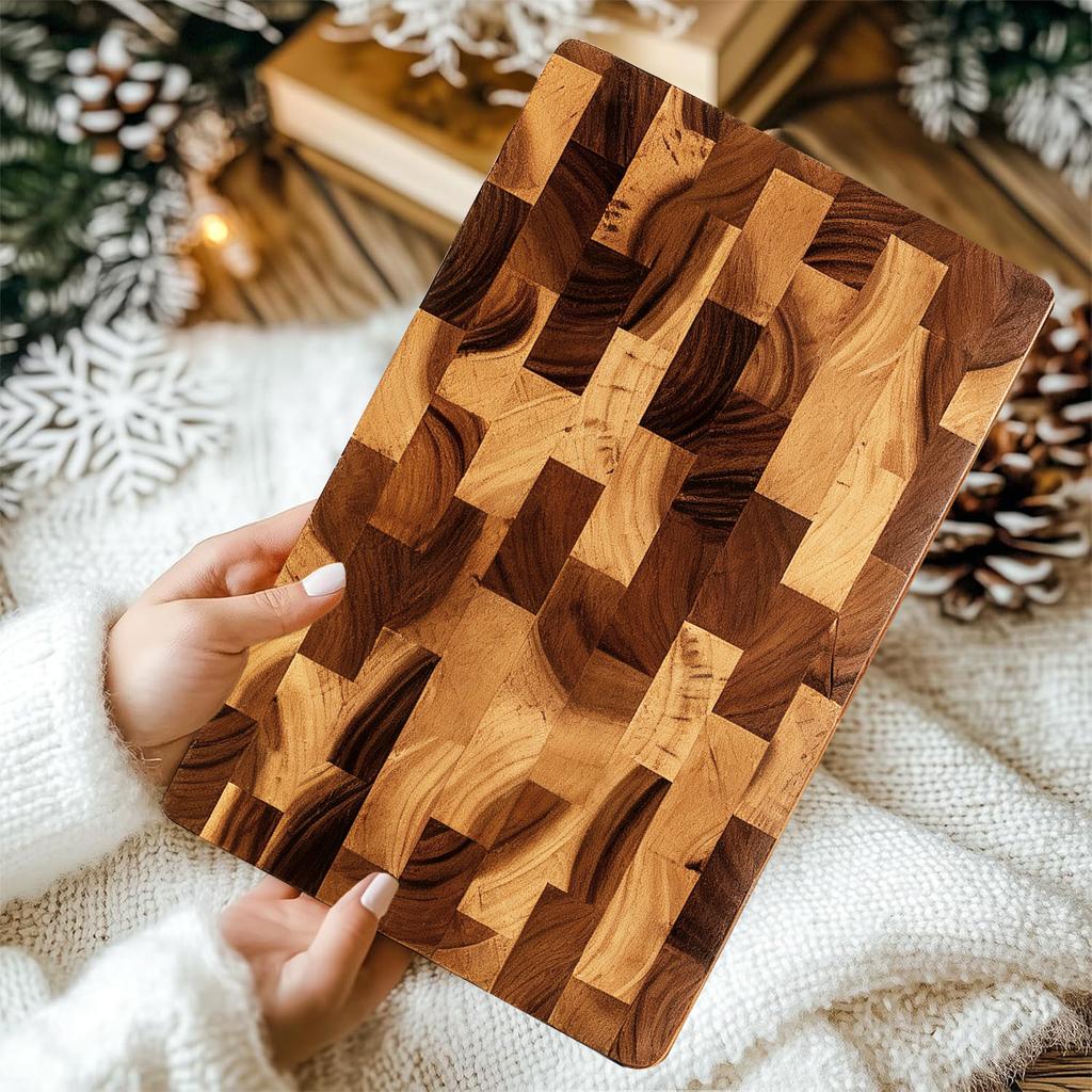 WXCOO Cutting Board Made of High Quality Acacia Wood On Both Sides Stainless Steel Chef Knife Meat Cleaver Kitchen Scissors