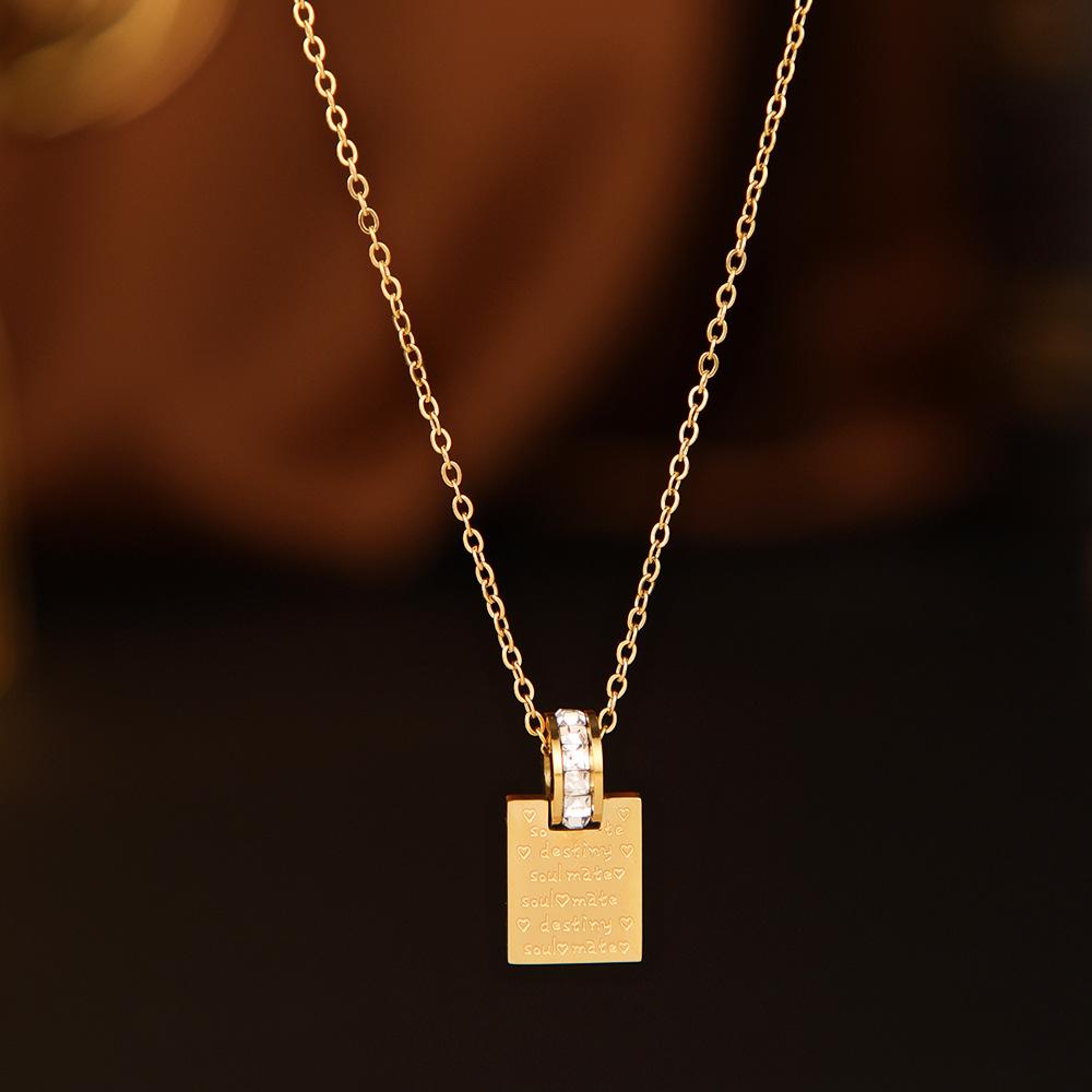 European and American Fashion English Square Necklace Women's Ins Niche Design Sense Versatile Diamond Pendant Necklace
