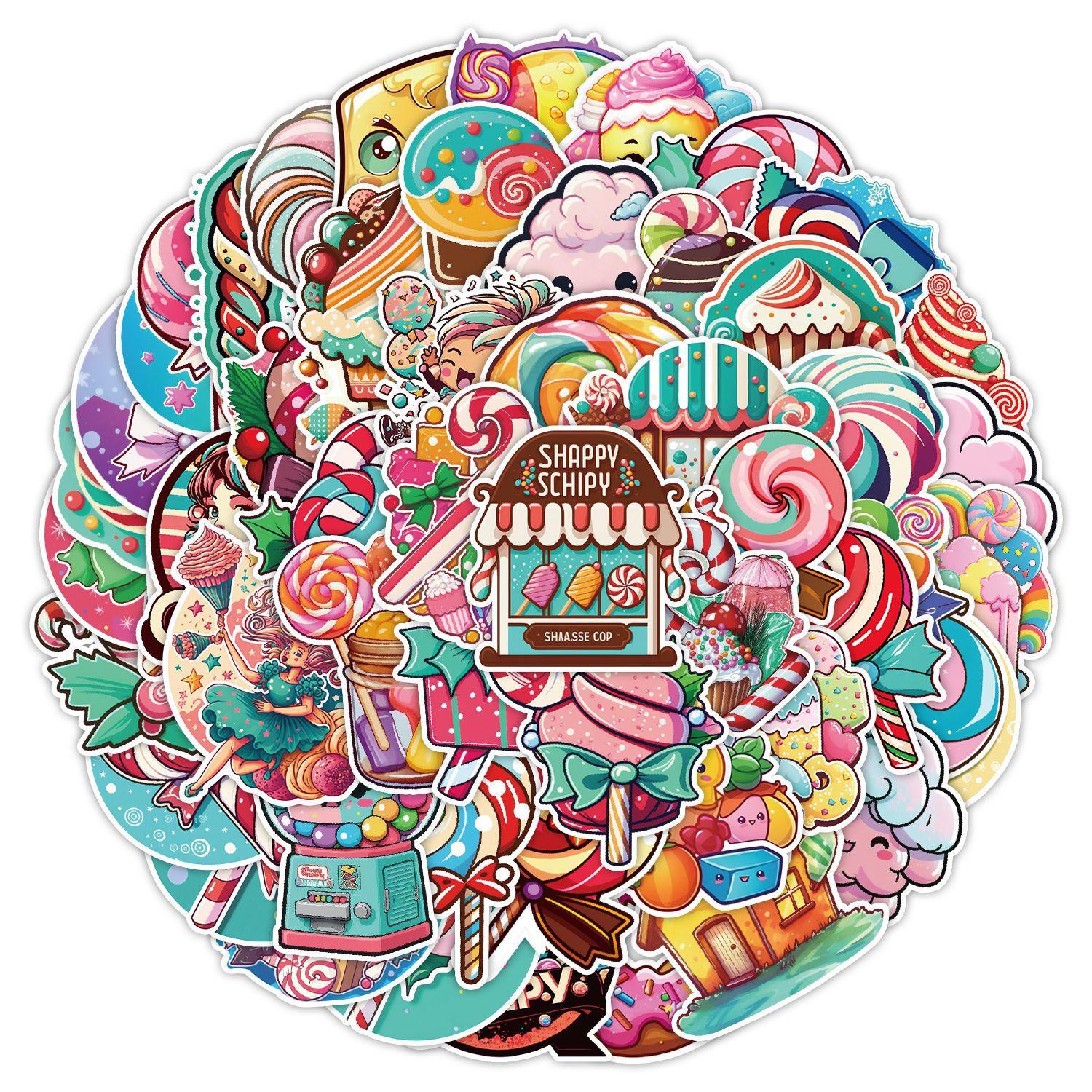 

50 наклеек-граффити из серии Candy, наклейки для украшения мобильного телефона, компьютера, пенала, водонепроницаемые креативные детские мультяшные наклейки