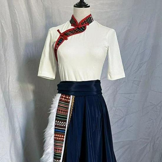 Tibetan Dance Costume: Ethnic Skirt & Top for Performance and Practice