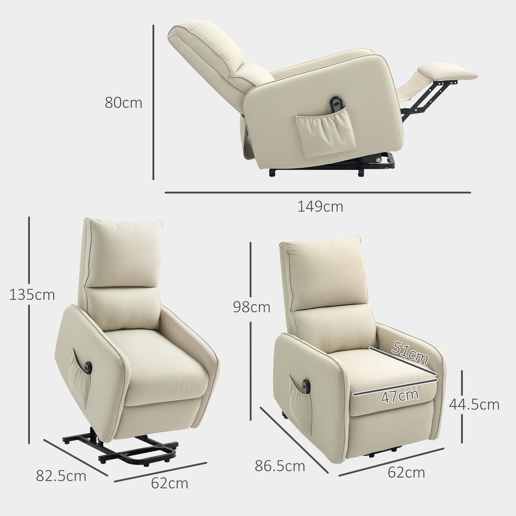 Electric Reclining Lift Chair with Remote Control and Fabric Pocket, Beige