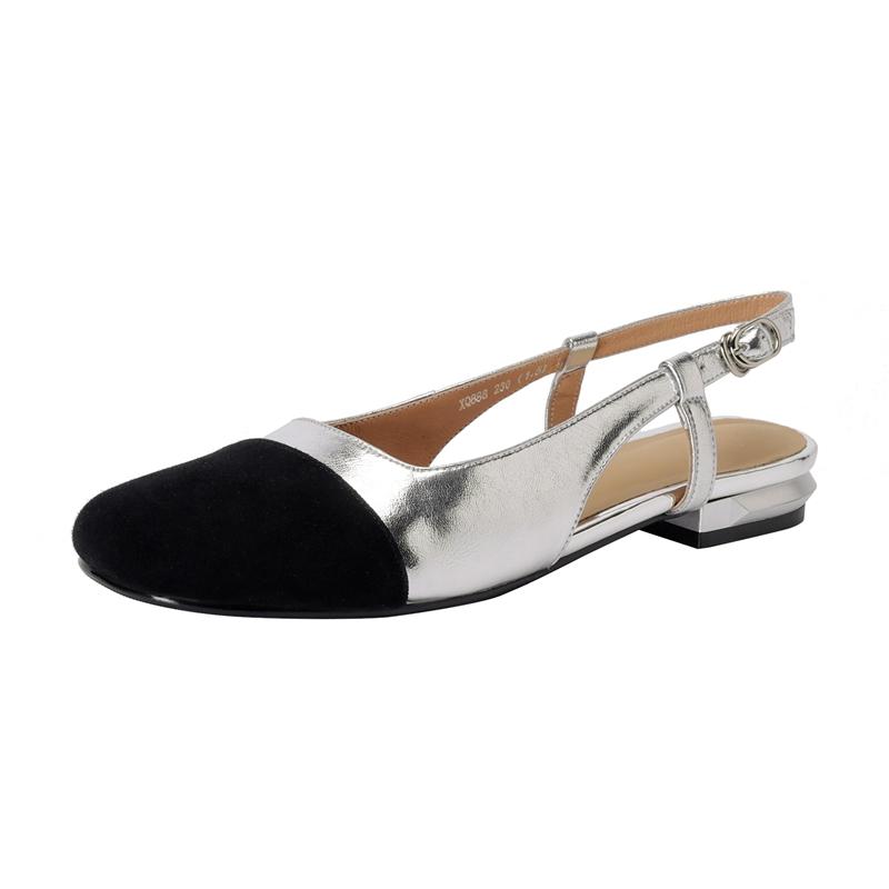 Fashion Women's New Spring/Summer Round Head Genuine Leather Sheepskin Low Heel Large Size Small Fragrant Baotou Sandals