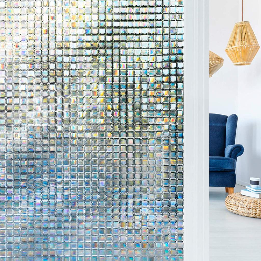 45x300cm Window Privacy Film Stained Glass Window Film Mosaic Static Cling Decorative Window Vinyl, Removable Rainbow Window Tint