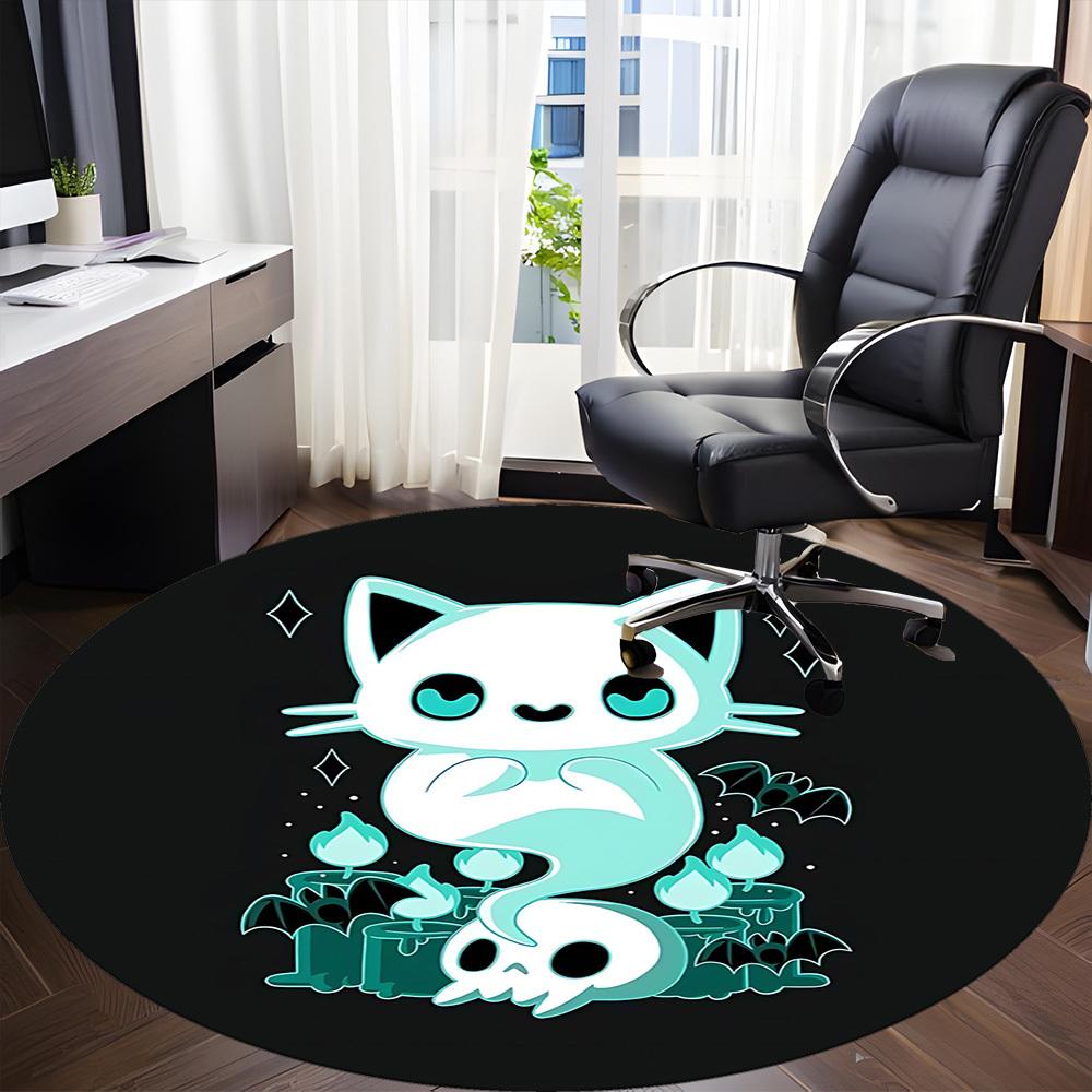 1pc Ghost Cat Office Round Area Rug, Indoor Mat Suitable For Office, Under Office Chairs Bedroom Living Room Home Decor, Room Deco