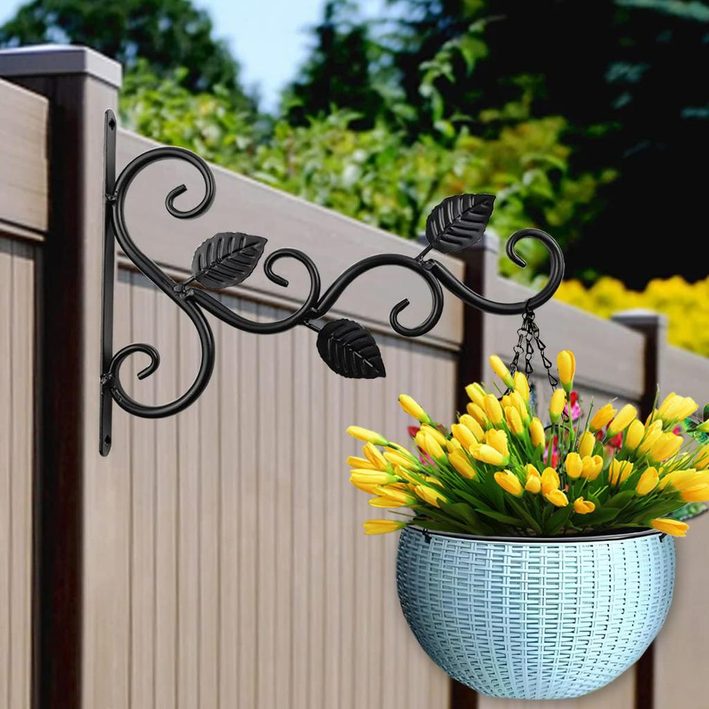 Wrought Iron Wall Mounted Holder Hanging Basket Bracket Flower Pot Hanger Wind Chime Lantern Support for Garden Decor