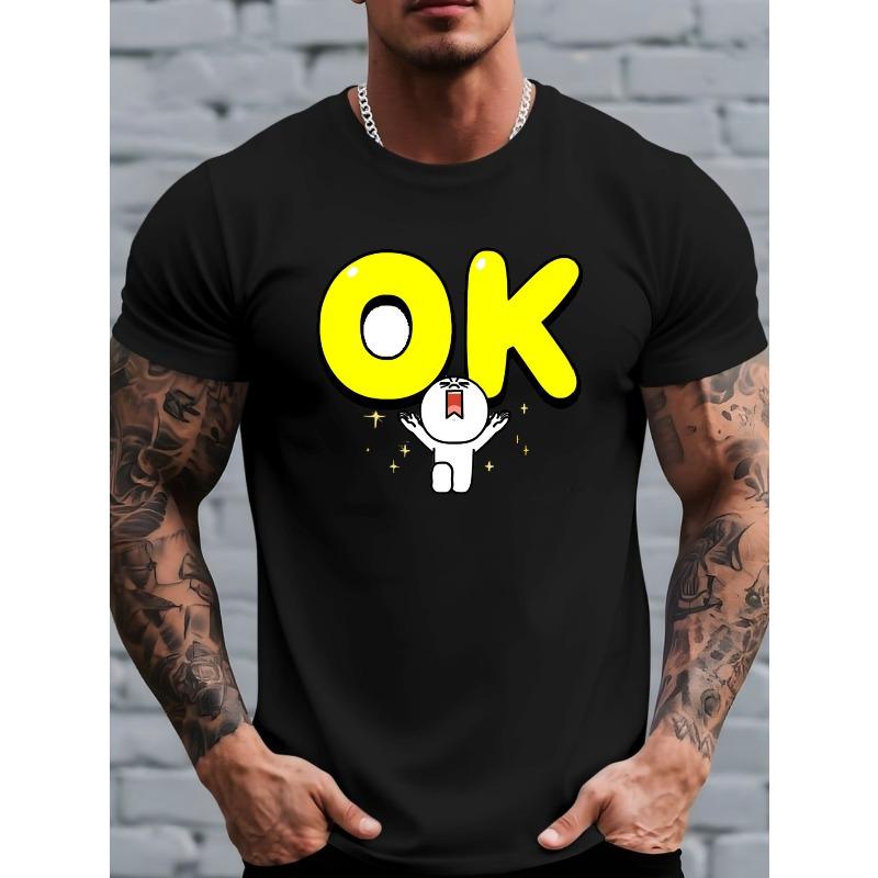 European Size New | Cartoon Fun Pattern Print T-Shirt, Suitable for Four Seasons Casual Wear, Summer Casual Wear, Daily Top, Men's Pattern T-Shirt
