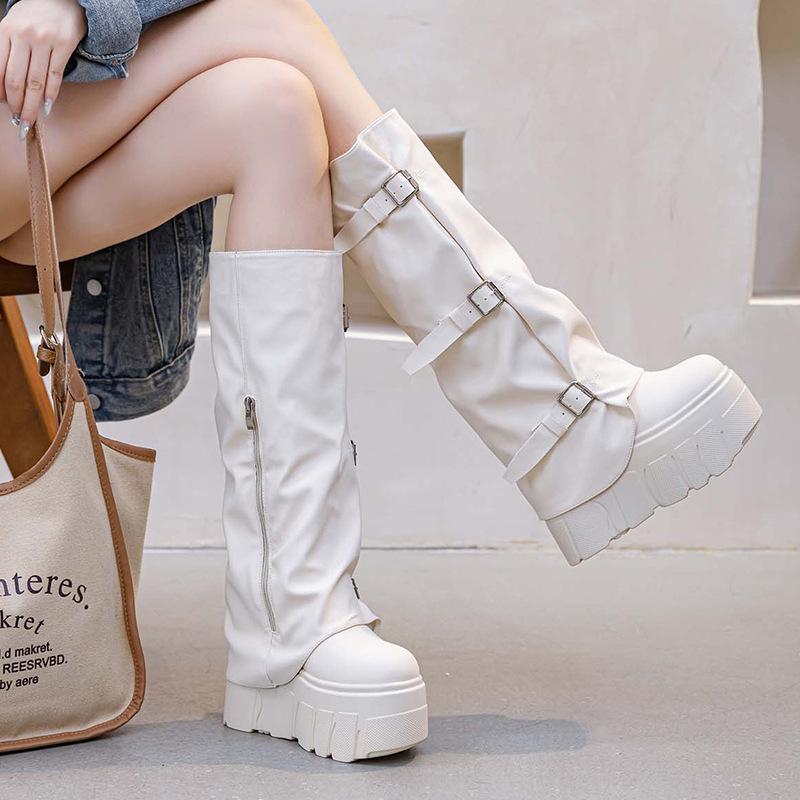 Long Boots In the Autumn and Winter of 2025, New Thick-soled Boots, High Boots for Women's Design, Belt Buckle Side Zipper But Knee