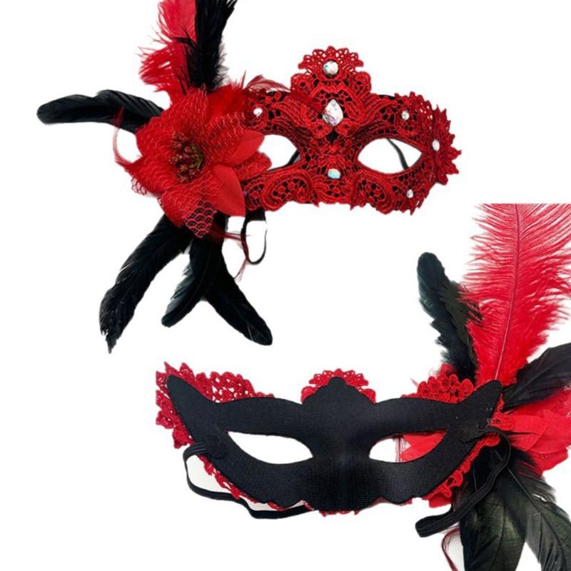 Glittering Feather Plastic Face Cover For Halloween Parties Easy To Wear Costume Mask With Rhinestones Decoration