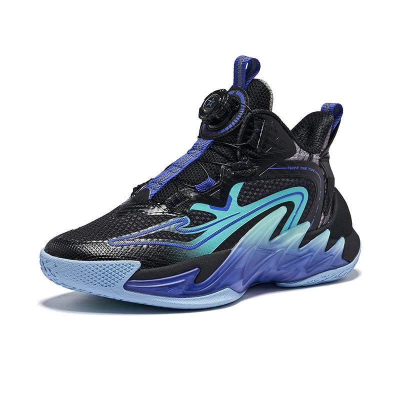 Hongxing Erke Kids Hailang Knob Non-Slip Wear-Resistant Mid-Top Basketball Shoes Kids Basketball Shoes Black Blue Purple 63124404032-003