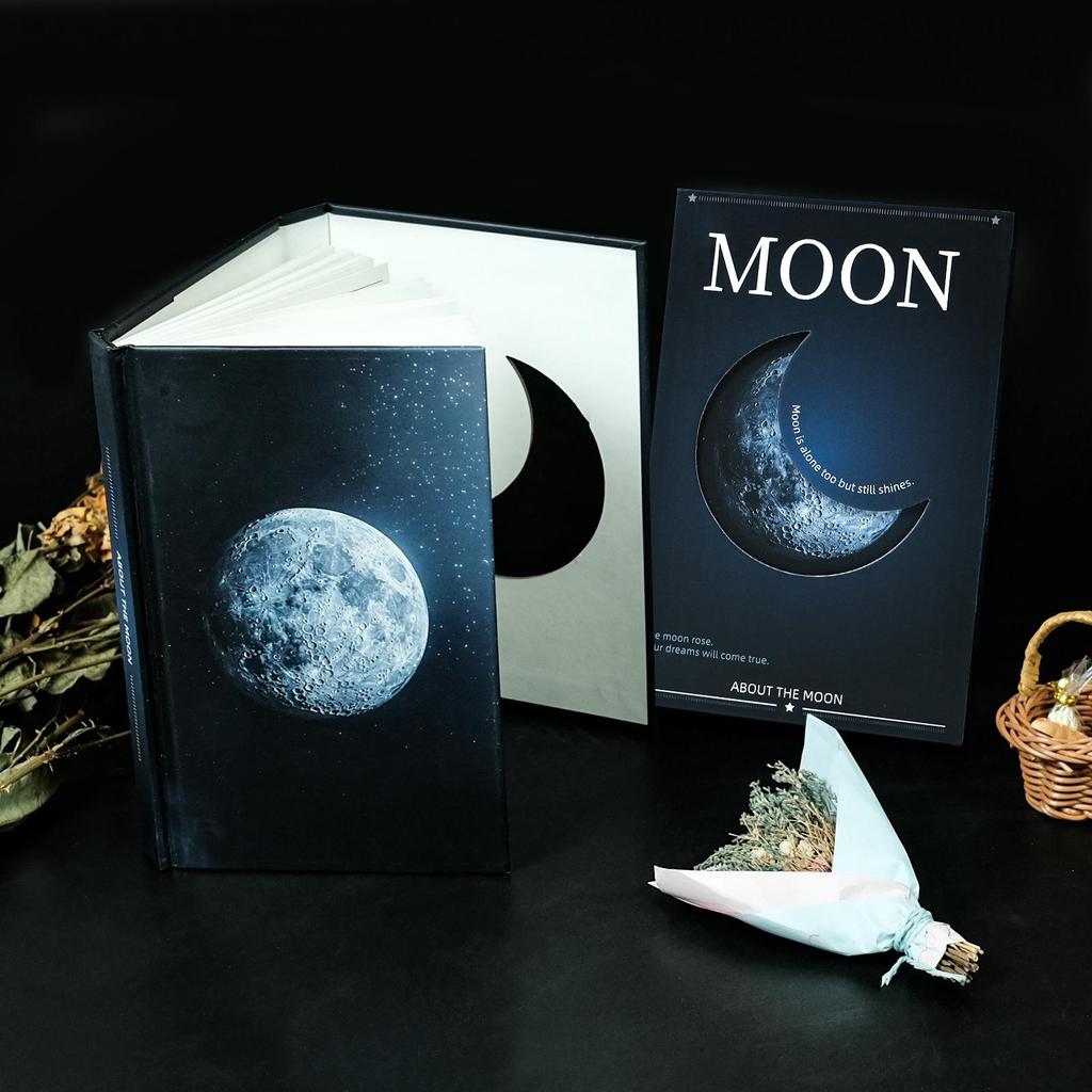 Creative Dark Night Planet Series Moon-Shaped Hollow Notebook – Three-Fold Business Record Book