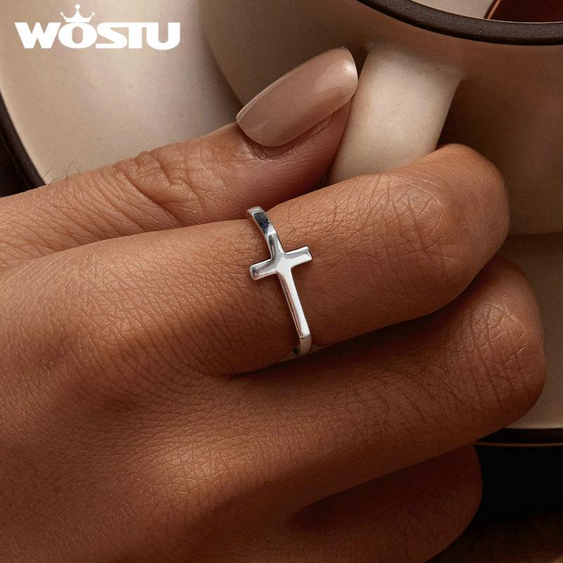 Original 925 Silver Cross Ring Oxidized Silver for Women Fine Jewelry Party Wedding Engagement Ring Gift FIR979