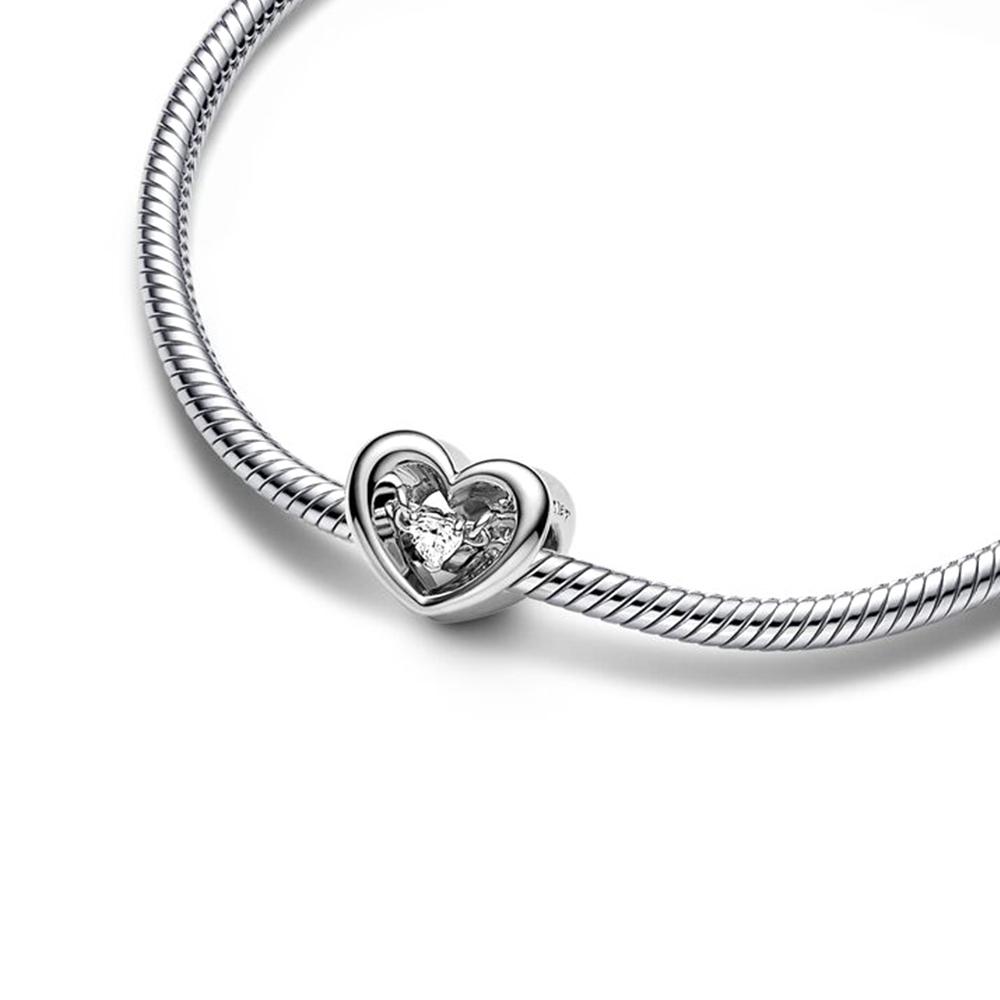Radiant Heart & Floating Stone Charm Beads SS925 Silver Fantasy Romantic Jewelry For Women's DIY Bracelet