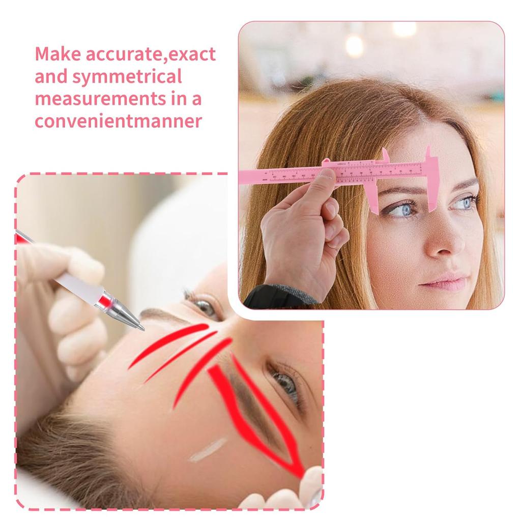 2 Pcs Eyebrow Mapping Pen, Microblading Brow Mapping Pen with 4 Replacement Refills and 1 Pink Ruler, Red Eyebrow Pencil for Women, Makeup Skin