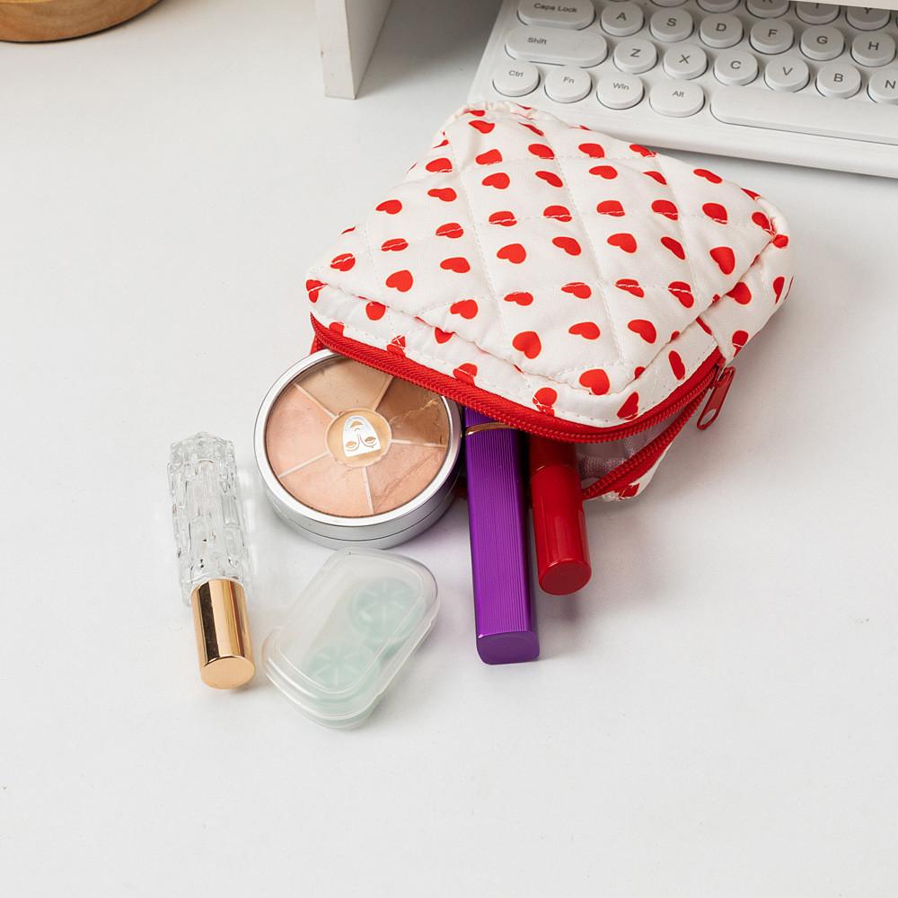 Classic Heart Makeup Bag With Cotton Material Portable Travel Organizer For Daily Use