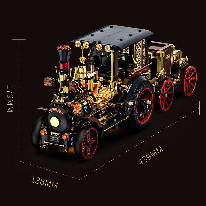 Retro Mechanical Steam Cars MOC Building Blocks Steampunk Locomotive Train Model Bricks Toys Desktop Decoration Adult  Gifts