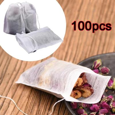 100Pcs Disposable Teabags Non-Woven Fabric Tea Filter Bag for Spice Tea Infuser with Draw String Filter Paper for Herb Loose Tea