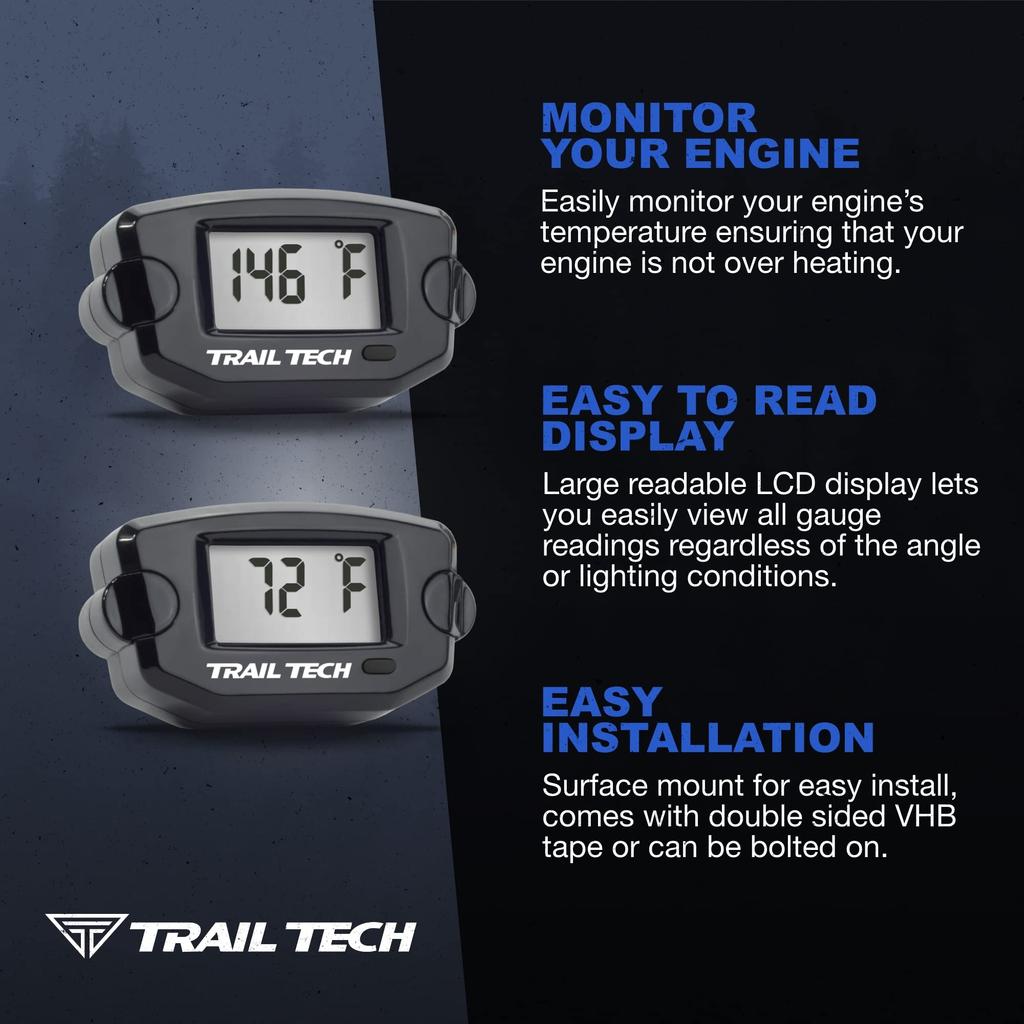 Trail Tech 742-EH1 Black TTO Temperature Digital Gauge 19mm Radiator
