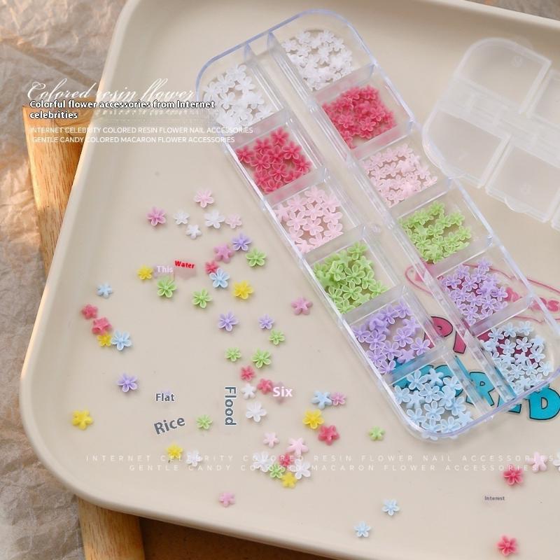 12 Grids Mini Mixed Five Petal Flower Nail Art Nail Charm Nail Appliques Nail Decoration Accessories Summer