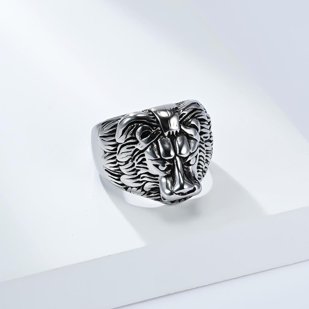 Punk Vintage Lion Shaped Ring for Men Stainless Steel Ring PVD Gold Plated Jewelry New