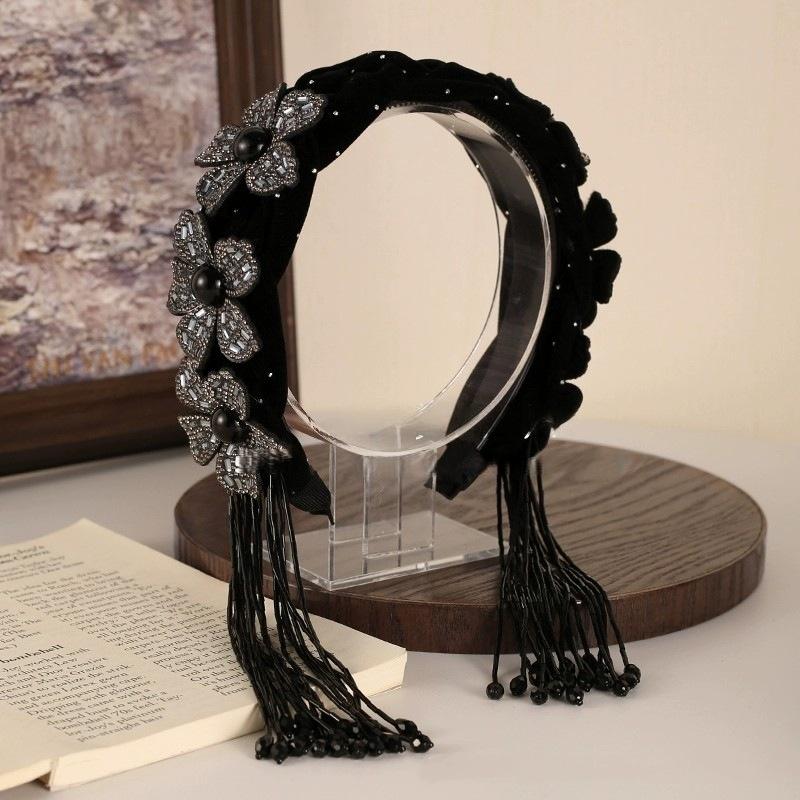 

Bridal Wedding Hair Hoop Sparkling Flower Tassel Headband Party Celebration Hair Band Headdress Gifts чорний
