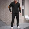 Men'S Stand Up Collar Button Casual Long Sleeved Shirt Long Pants Sports Suit