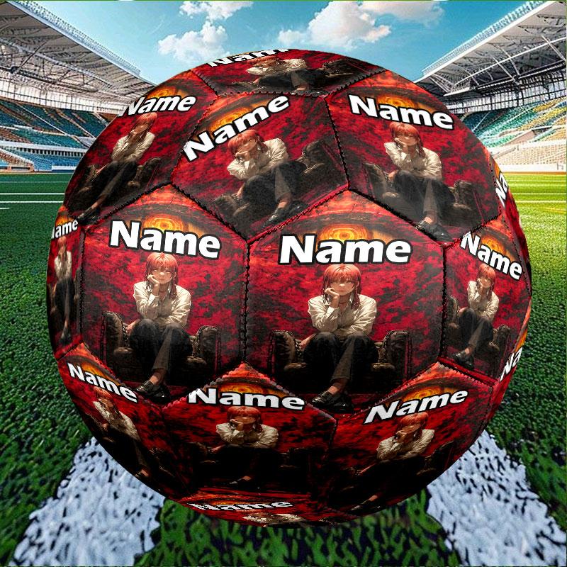 Custom Name Personalized Makima Chainsaw Man Print Size 5 Soccer Ball Training & Match Football, for Team, Kicking, Gift for Football Enthusiasts