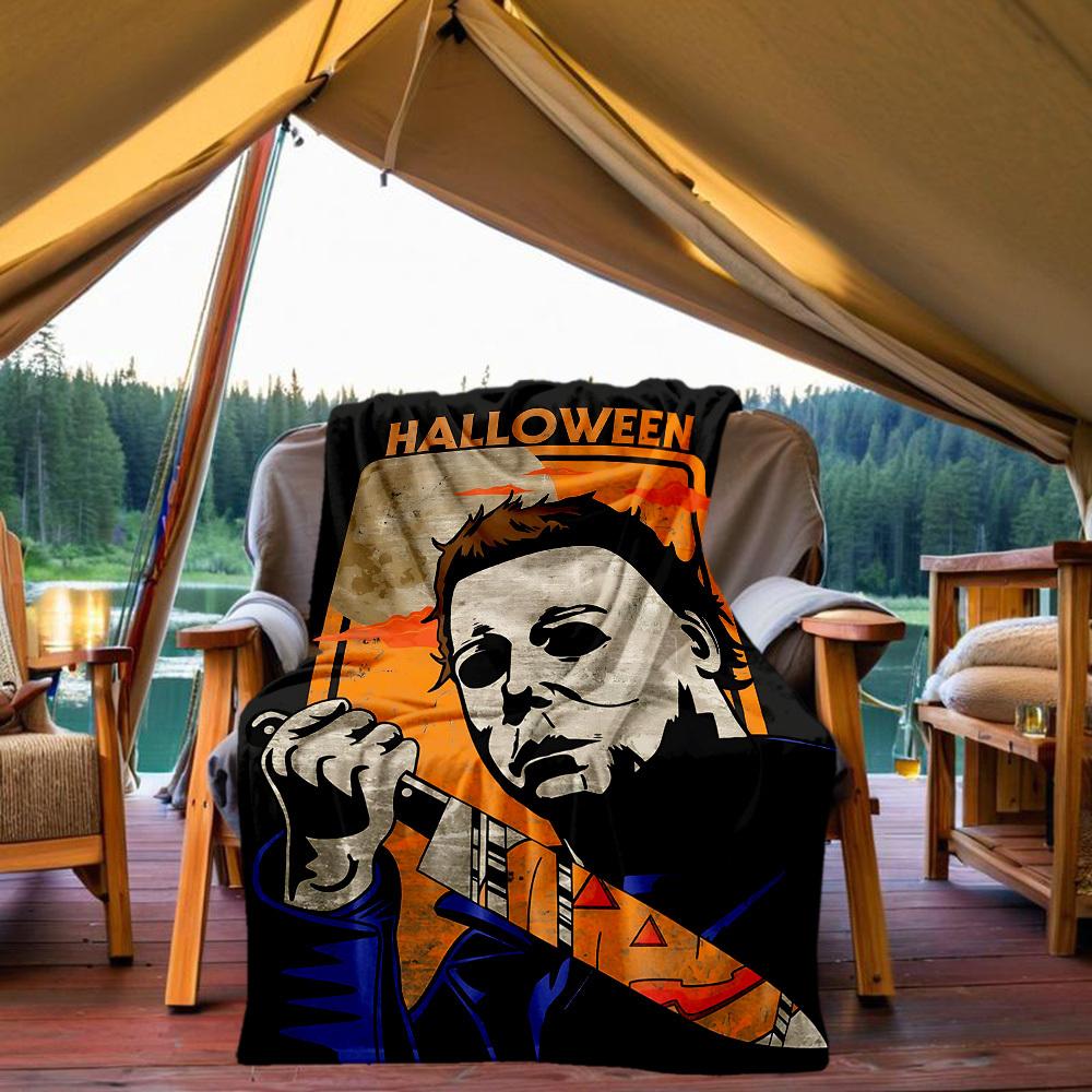 1PC Halloween Horror Outdoor Flannel Throw Blanket - HD Printed Lightweight Soft Warm All-Season Blanket for Sofa, Bed, Travel, Camping 061