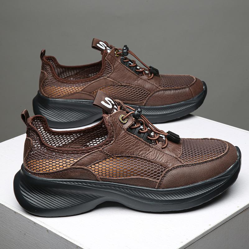 Spring and summer fashion one-pedal casual hollow men's shoes leather elastic band trendy shoes outdoor breathable men's shoes