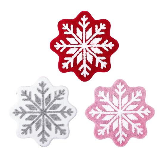 Christmas Snowflake Bathroom Rug Fuzzy Snowflake Absorbent Floor Mat Machine Washable Non Slip Bathtub Rug for Shower Entrance Kitchen Decor
