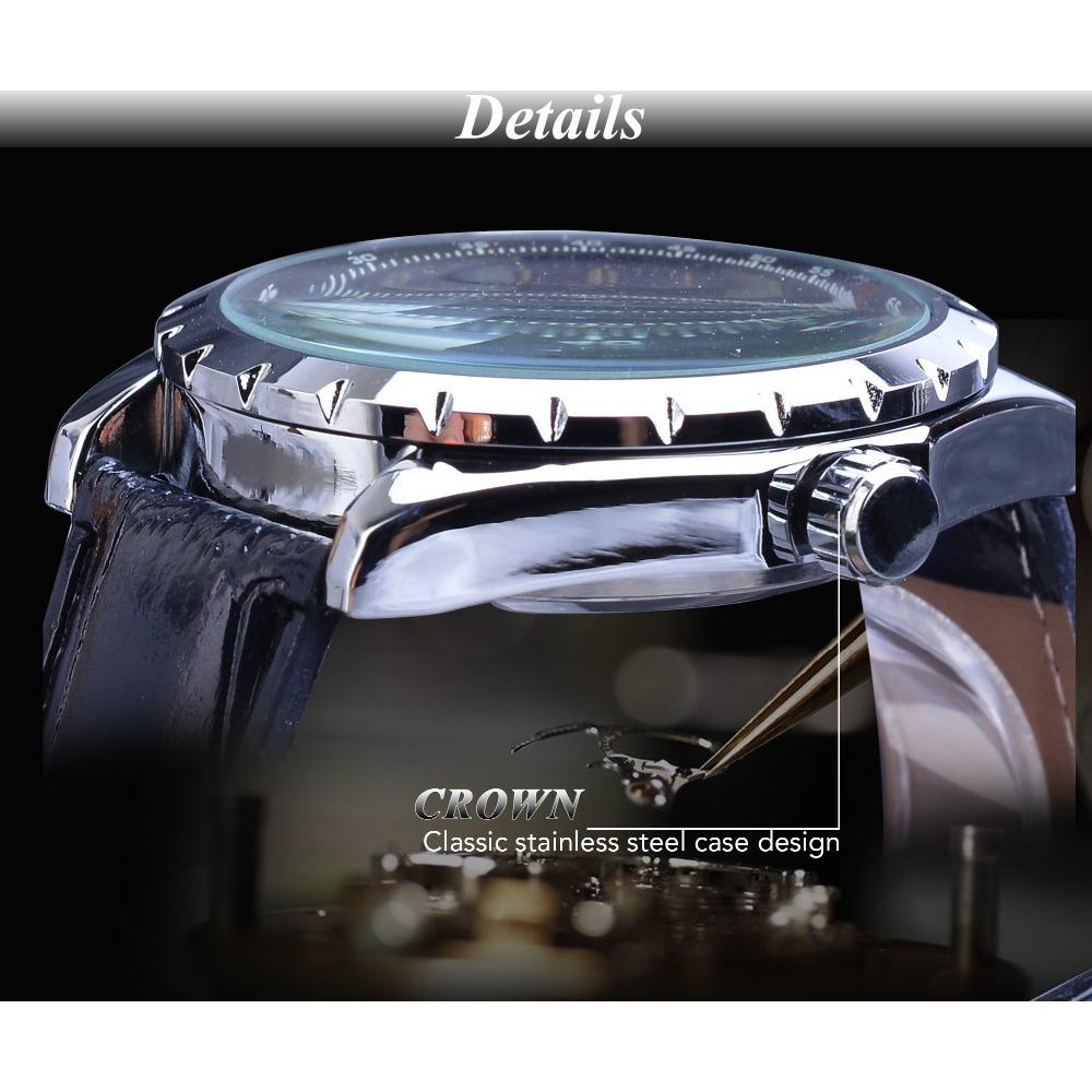 JARAGAR Men's Business Casual Blue Glass Hollowed-out Large Dial Automatic Mechanical Watch GMT1151-1