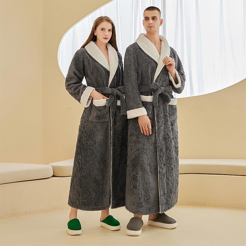 2022 Autumn/Winter Luxury Double-layer Flannel Nightgown - Men's Long Large Size & Women's Jacquard Bathrobe Set