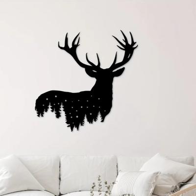 Arte de parede de metal com design de veado, durável e sem ferrugem, decoração de parede composta de alumínio para ambientes internos, decoração de casa, arte de parede para sala de estar