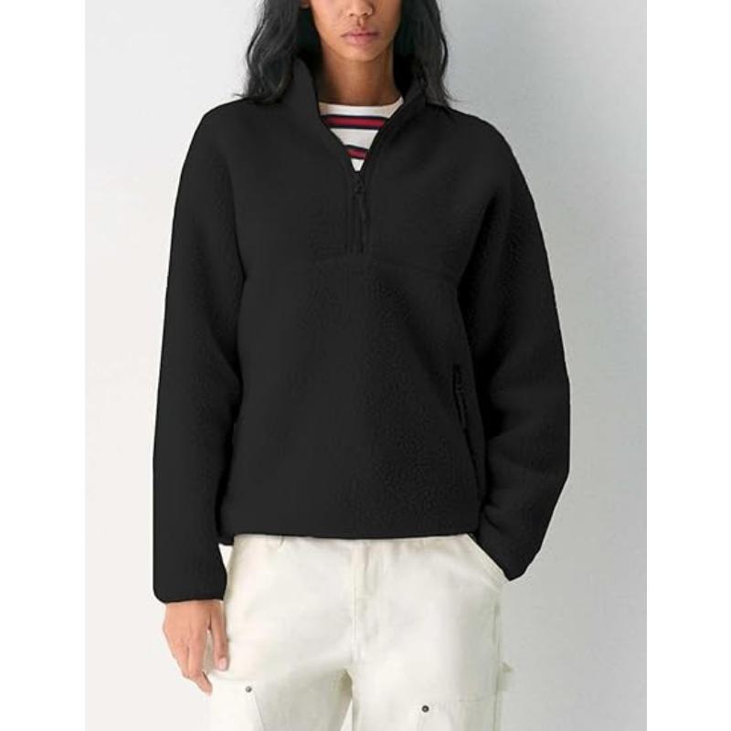 

Women s Black Fleece Quarter-Zip Pullover Loose Fit Casual Winter Sweatshirt S чорний
