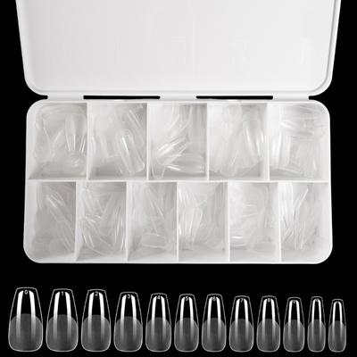 550PCS Medium Almond Gel Nail Tips Pre Etched False Nail Clear Full Cover Soft Acrylic Press On Nail for DIY Manicures