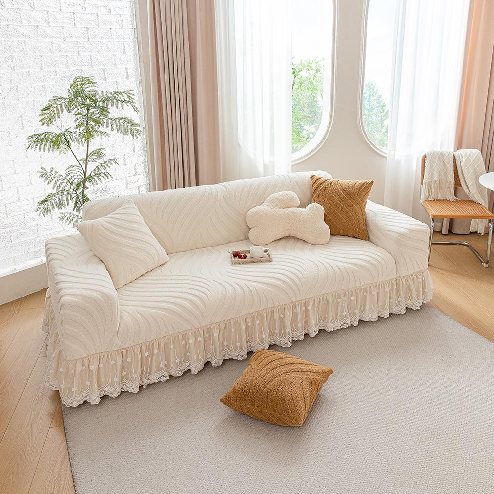 Luxury Jacquard Sofa Cover with Ruffle Non-Slip Dustproof for 1-4 Seater Sofa Machine Washable All-Season Home Decorations