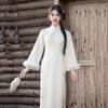 Womens Long Sleeve Chinese-Inspired Qipao Dress Winter Thick Velvet Embroidered Retro Style With Flying Sleeves