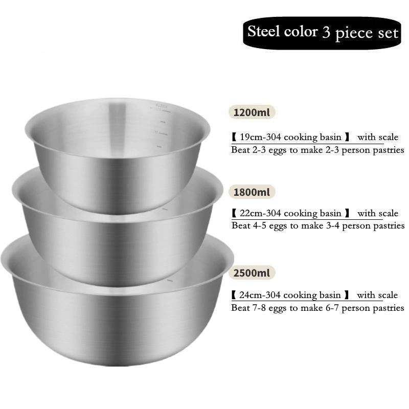 New 304 Stainless Steel Salad Mixing Bowl Sets Egg Beater Basin Dough Food Container Kitchen Fruit Vegetable Whisking Salad Bowl Set