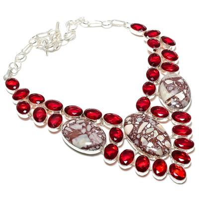 Natural Wild Horse,Garnet Handmade 925 Sterling Silver Jewelry Necklace 18" U3g02