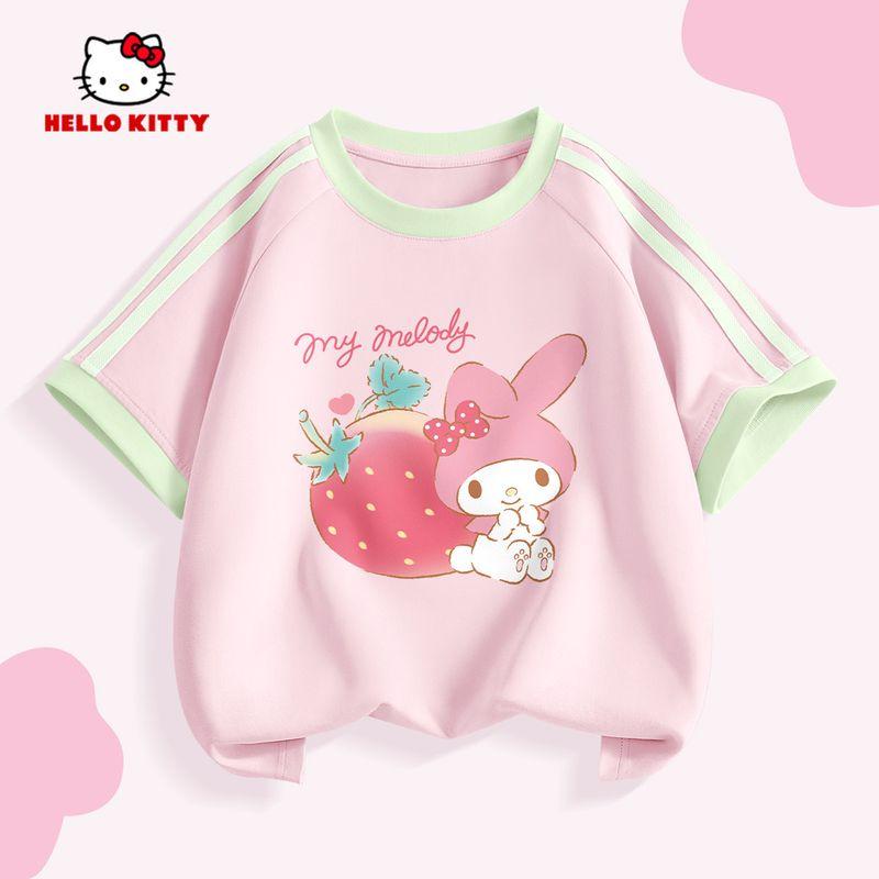 Hello Kitty Girls' Short-Sleeved T-Shirt Summer 2026 New Kidsren's Pink Bottoming Shirt Sweet Girl's Top