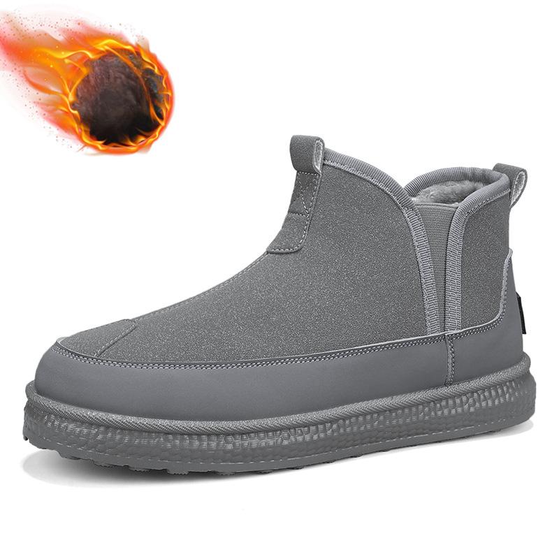 Men's Winter Snow Boots Warm Faux Suede Ankle Booties With Faux Fur Lined Non-Slip Outdoor Walking High-Top Work Shoes Comfortable Short Boots for Men