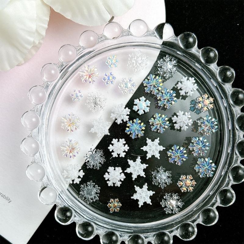1Set Random White Iridescently Snowflake Resin Nail Decoration DIY Manicure Safe Resin Craft