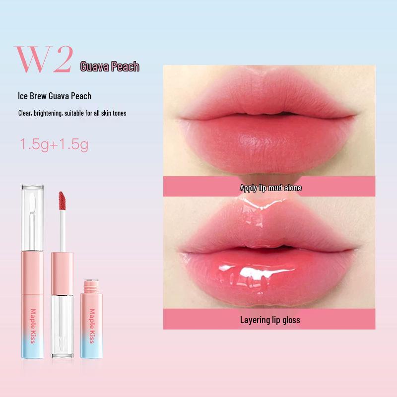 Maple Kiss Double-Ended Lip Glaze, Powder Blue, Non-Stick, Long-Lasting Moisturizing Gloss