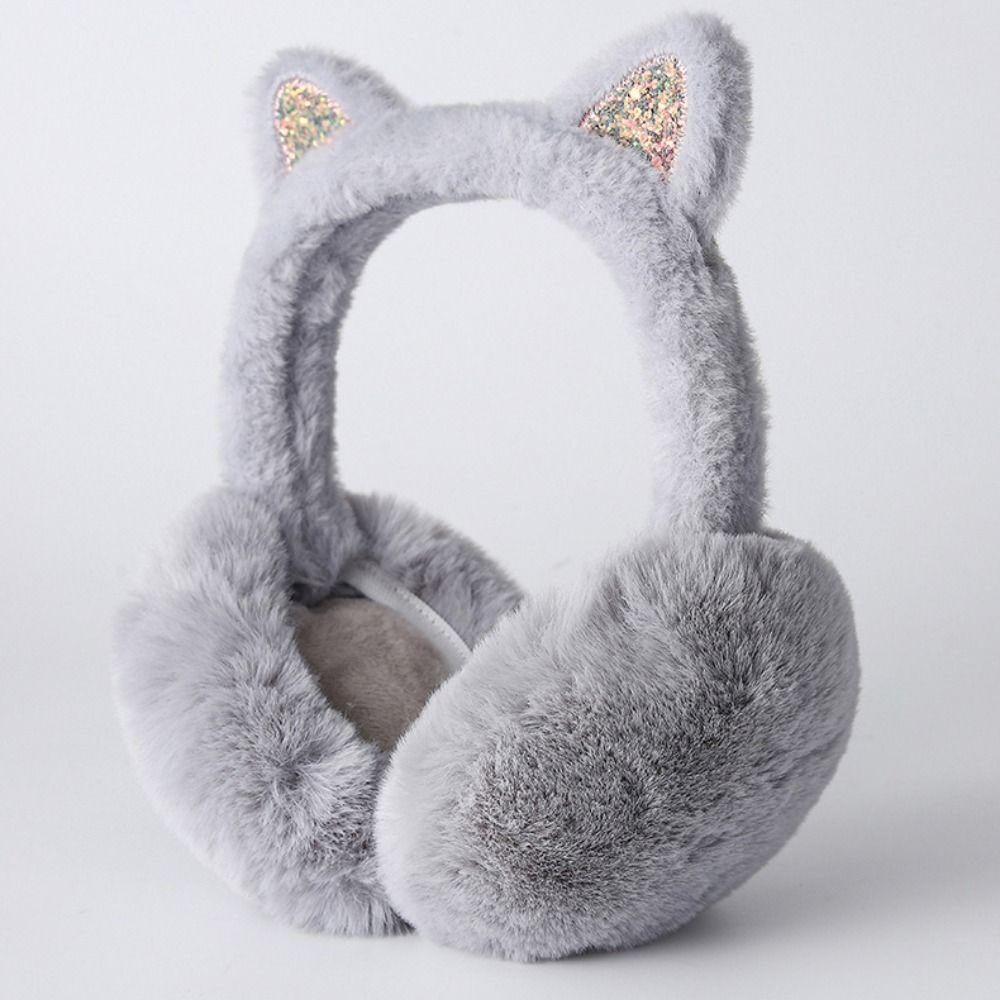Faux Fur Cat Ear Earmuffs Fluffy Foldable Thermal Earmuffs Portable Faux Fur Ear Warmers  For Women