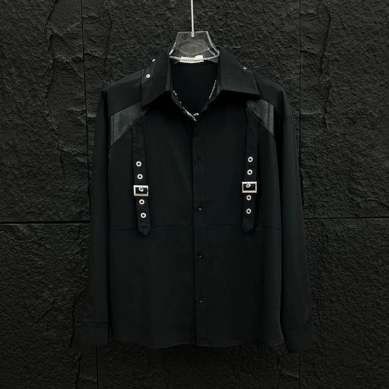 Весна Осінь Дизайн Нішевий Сплайсинг Сорочка з Довгим Рукавом для Чоловіків Особистість Вільна та Універсальна Сорочка для Чоловіків