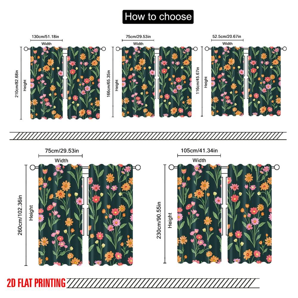 2pcs,2D plane printing Curtain Popular Floral Symphony(1) Durable 100% Polyester Fabric (without rod) Decorations Inside for