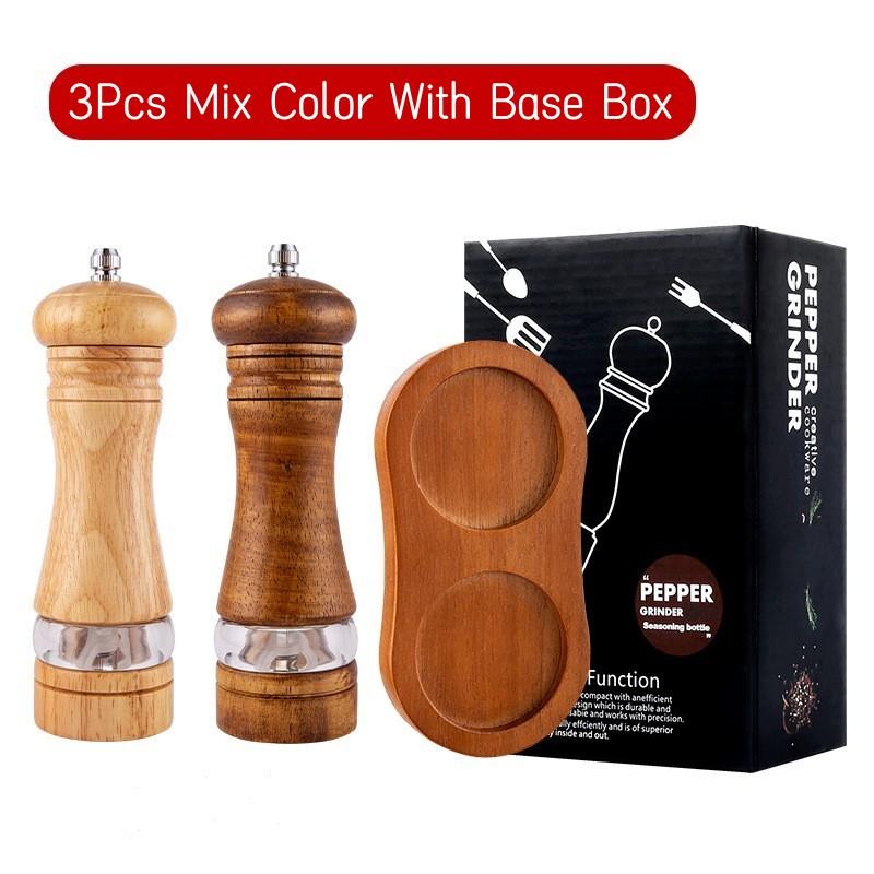 6 Inches Solid Wood Salt Pepper Mill Sets Manual Pepper Grinder Freshly Ground Seasoning Spices Mill Ceramic Core Pepper Grinder