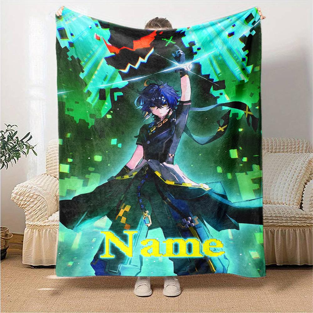 Customiz Name Personality Genshin Impact characters  Blanket Soft &Warm Sofa Office Bed Travel Lunch Break Blanket, Gift Suitable All Seasons