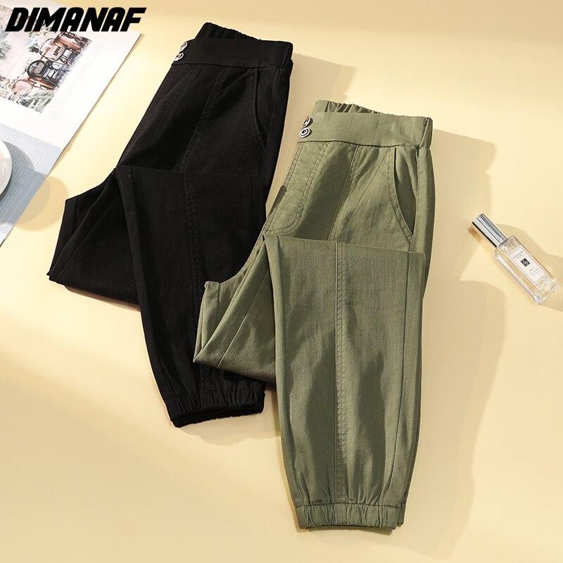 DIMANAF Women Jeans Summer Style High Waist Harem 2022 Cotton Female Elastic Straight Solid Japanese Spliced Pants Oversize