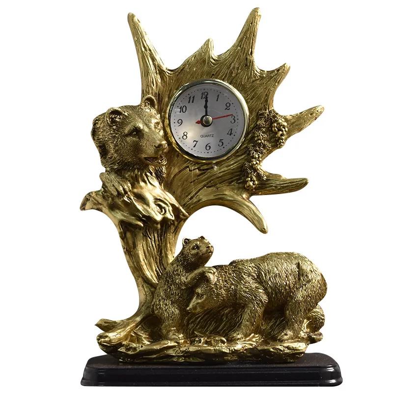 Zegar zwierzęcy w stylu vintage, rzeźba zegarowa, zegar biurkowy, dekoracja na blat, do domu, salonu, szafki na wino, dekoracja z żywicy, statuetka, prezent